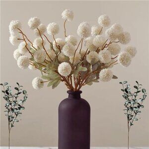 White Faux Flowers with Eucalyptus Stems for Vase Decor Centerpiece Wedding